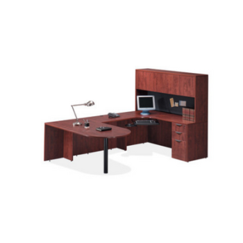 Cherry desk with hutch on right and rounded left side